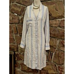 Soft Surroundings 100% Linen Dress XL blue/whi Striped summer  Lagenlook Coastal